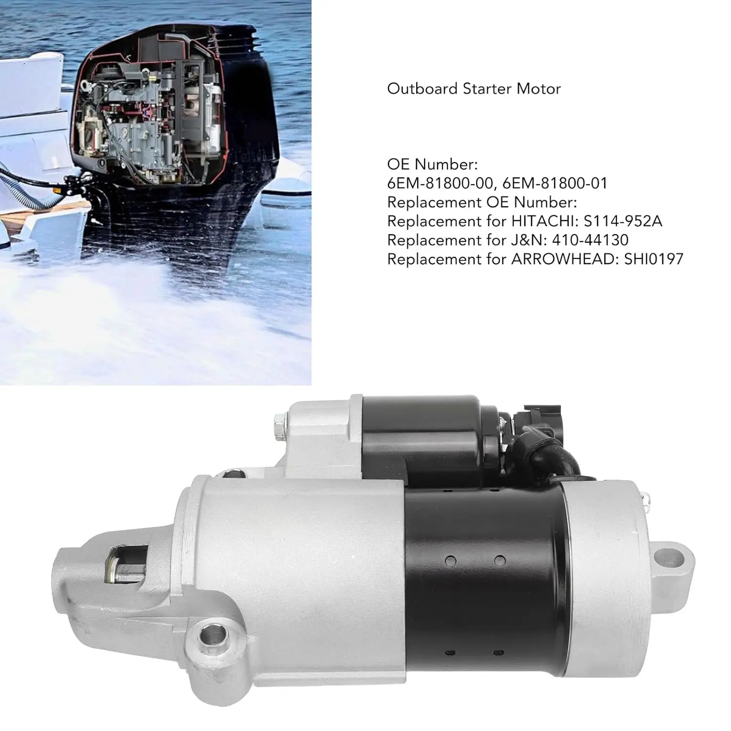 Outboard Starter Motor 6EM‑81800‑00 6EM‑81800‑01 9T Boat Marine Engine Starter for Outboard 75HP 90HP 115HP Assembly