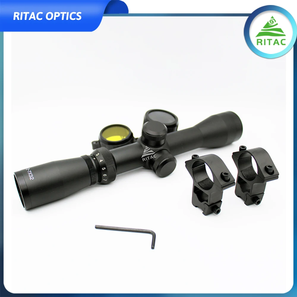 2-7x32 Rifle Scope 1 Inch Tube 1/4 MOA Hunting Airsoft Riflescope