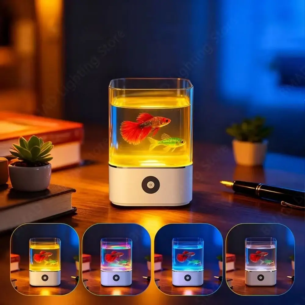 Colorful Crystal Aquarium Night Light Color Changing Dimmable Salt Lamp Multifunctional Hydroponic Green Pothos Decor