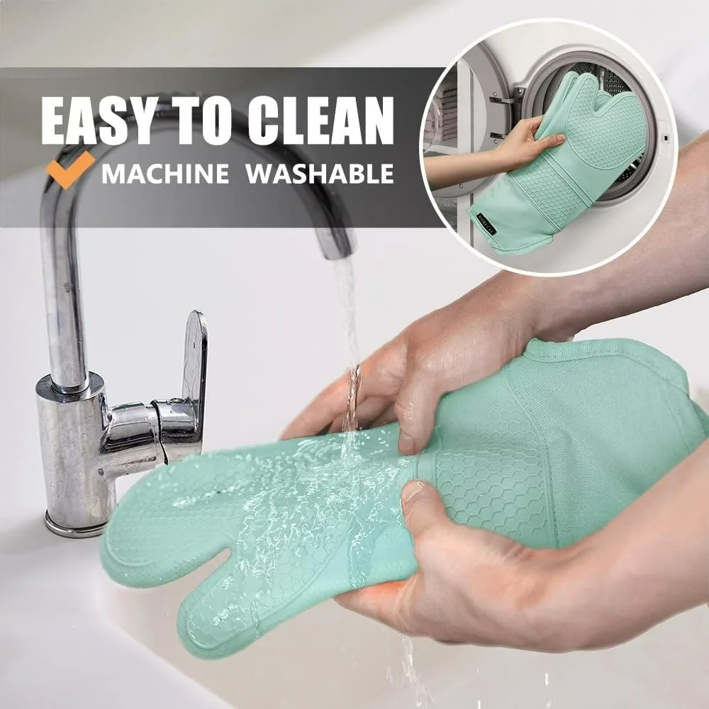 

6 шт. наборы рукавиц для духовки и подставок для кастрюль, термостойкие, 500 градусов, удлиненные силиконовые перчатки для духовки, нескользящие прихватки, горячие подушечки