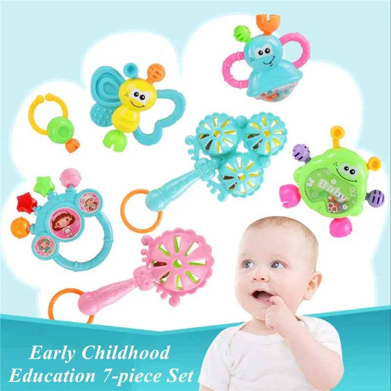 Hochet à main coloré pour bébé de 0 à 1 ans, 7 pièces, jouet sensoriel pour nouveau-né, poignée de développement pour bébé, jouets sensoriels avec anneau de dentition