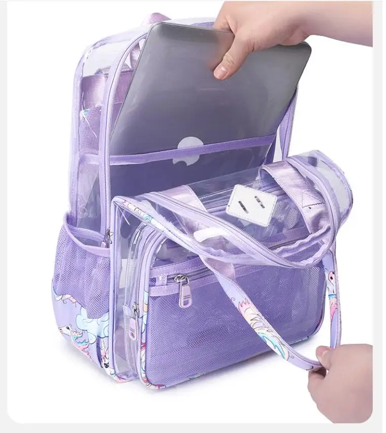 Women See Through Bag Clear Backpack School PVC Clear School Bookbag Transparent Backpack for Stadium Events Multiple Pockets