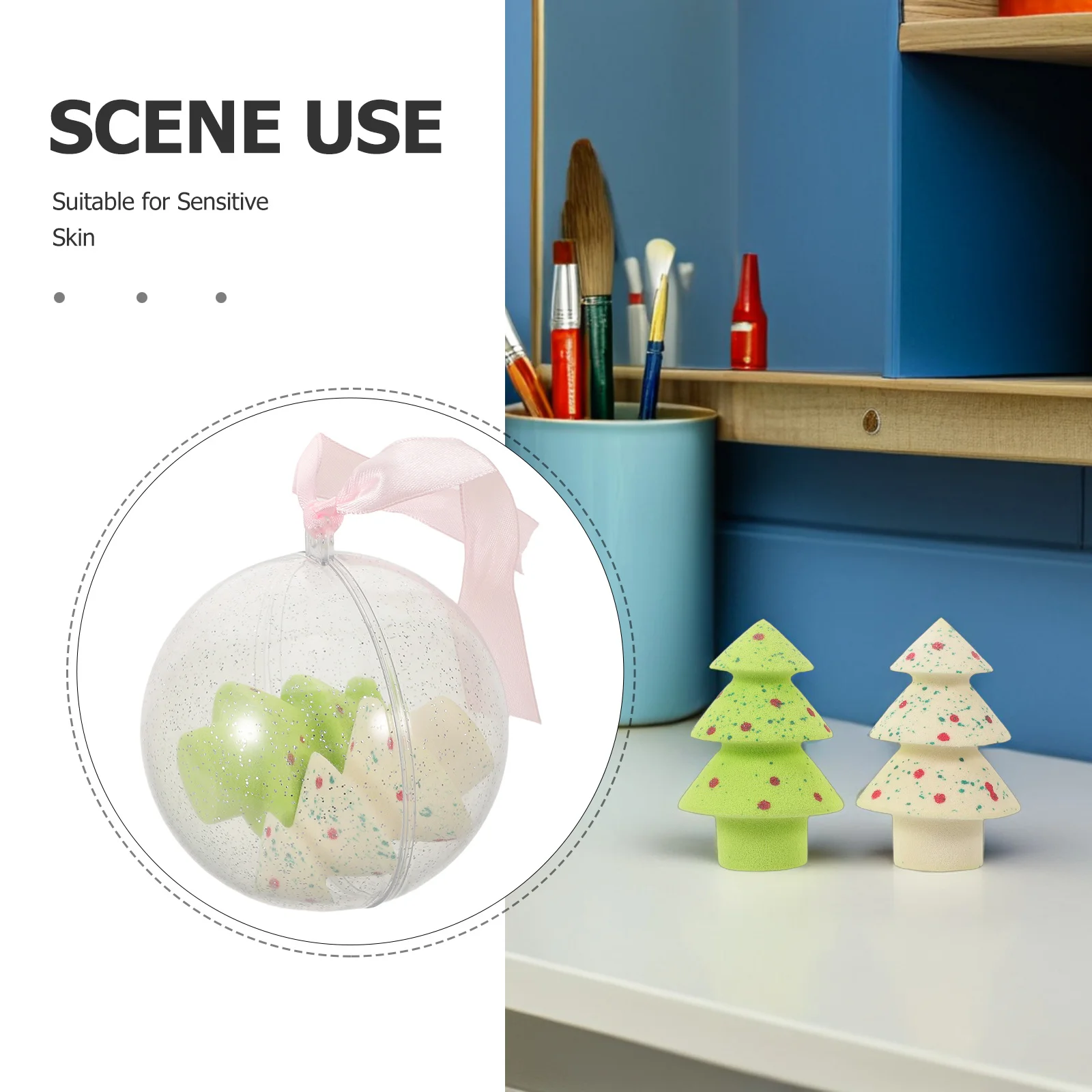 1Set Christmas Makeup Sponge Puff Set Star Ball Design Soft Non-Latex Beauty Egg for Sensitive Skin Wet Foundation Blending