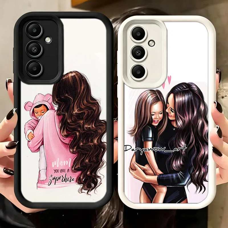 Sweet Baby Mom Girl Family Art Print Phone Case For Samsung A54 A53 A52S A14 A13 A12 A23 A33 A34 A04S A03S A02 Galaxy A22 A24 A3