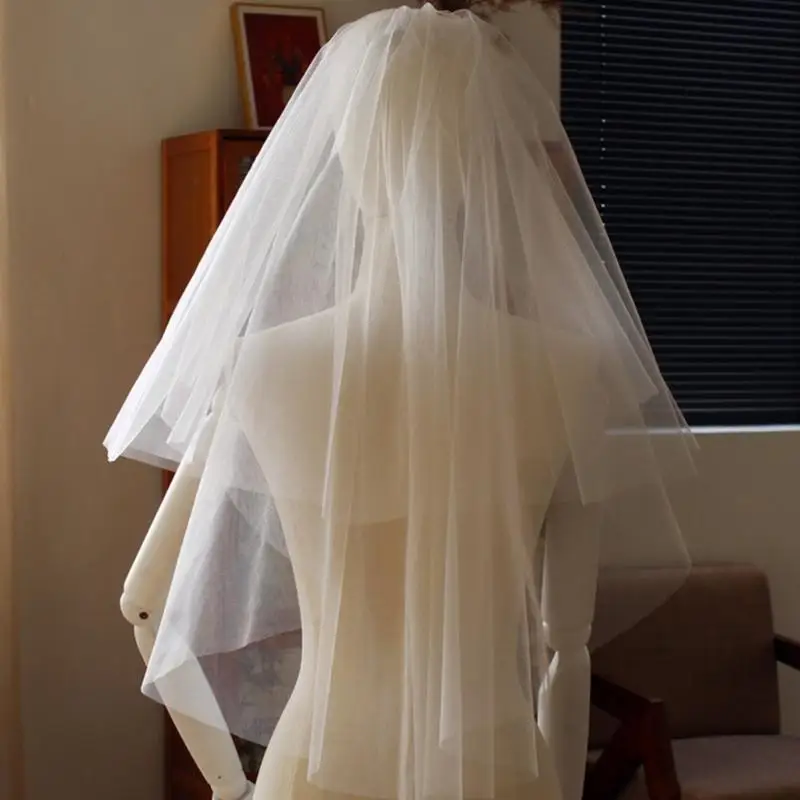 

31BB Bridal Ruffled Veil for Bachelorette Party Double Layer for Wedding Ruffled Stylish Wedding Veil Head Covering