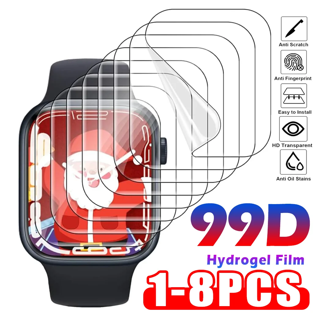 

1-8 упаковок защитной пленки для экрана Apple Watch 9 8 7 серии SE 6 5 iWatch 4 3 2 1 38 40 41 42 44 45 49 мм Ультра прозрачная гидрогелевая пленка