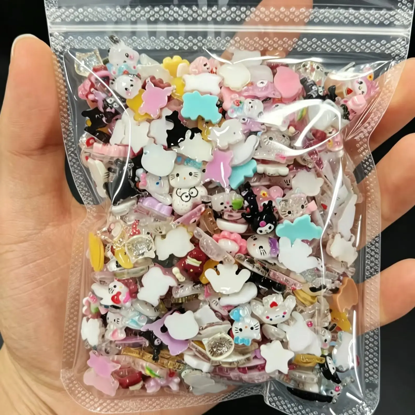 200PCS Dopamine Cute 3D Cartoon Resin Nail Charms Mixed Mini Bear Star Heart Flatback Nail Gems Y2K Manicure Slime Decor