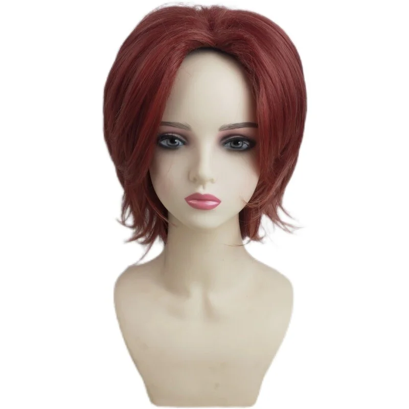 

Женский короткий парик Темно-винно-красные женские парики Парики из натуральных волос + шапочка для парика