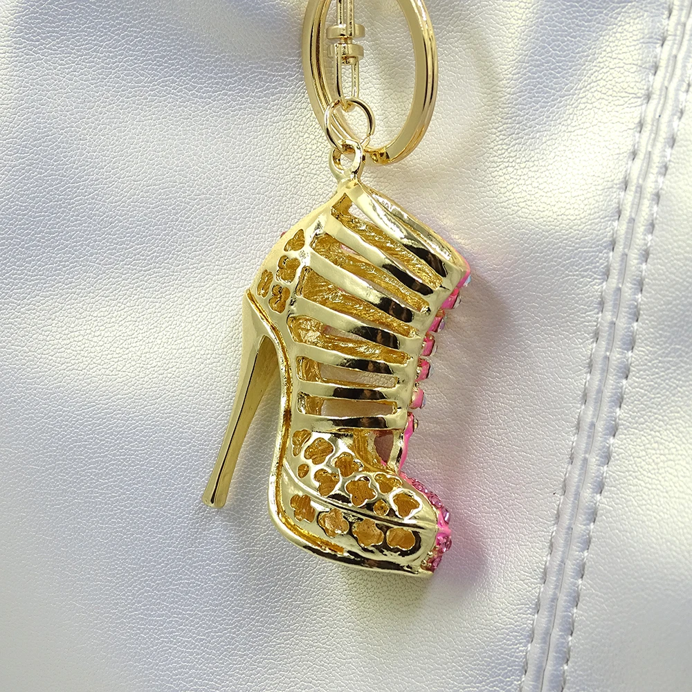 Fashion women's bag accessories Three-dimensional metal rhinestone color thin-coated high heel key chain car pendant