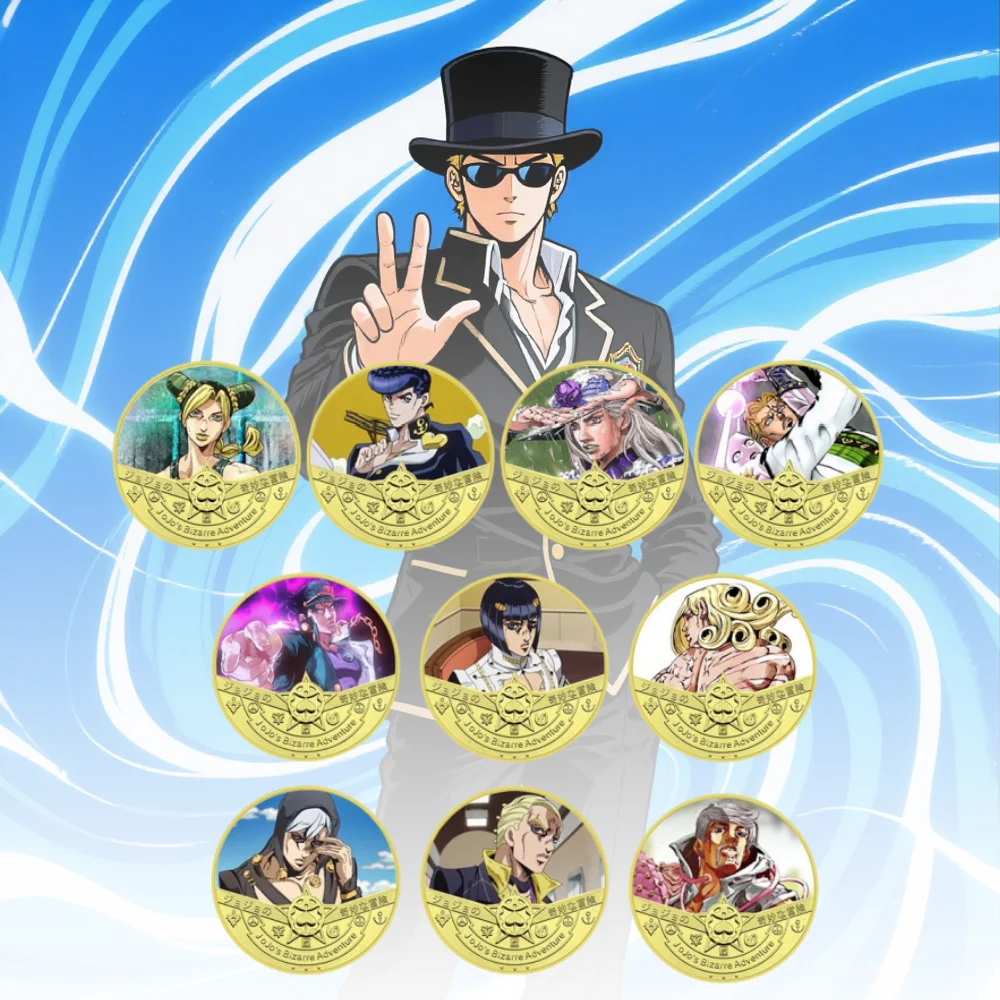 

Золотой значок аниме «Невероятные приключения ДжоДжо», японский мультфильм, металлическая коллекция золотых монет, сувенирный подарочный аксессуар для фанатов, периферия