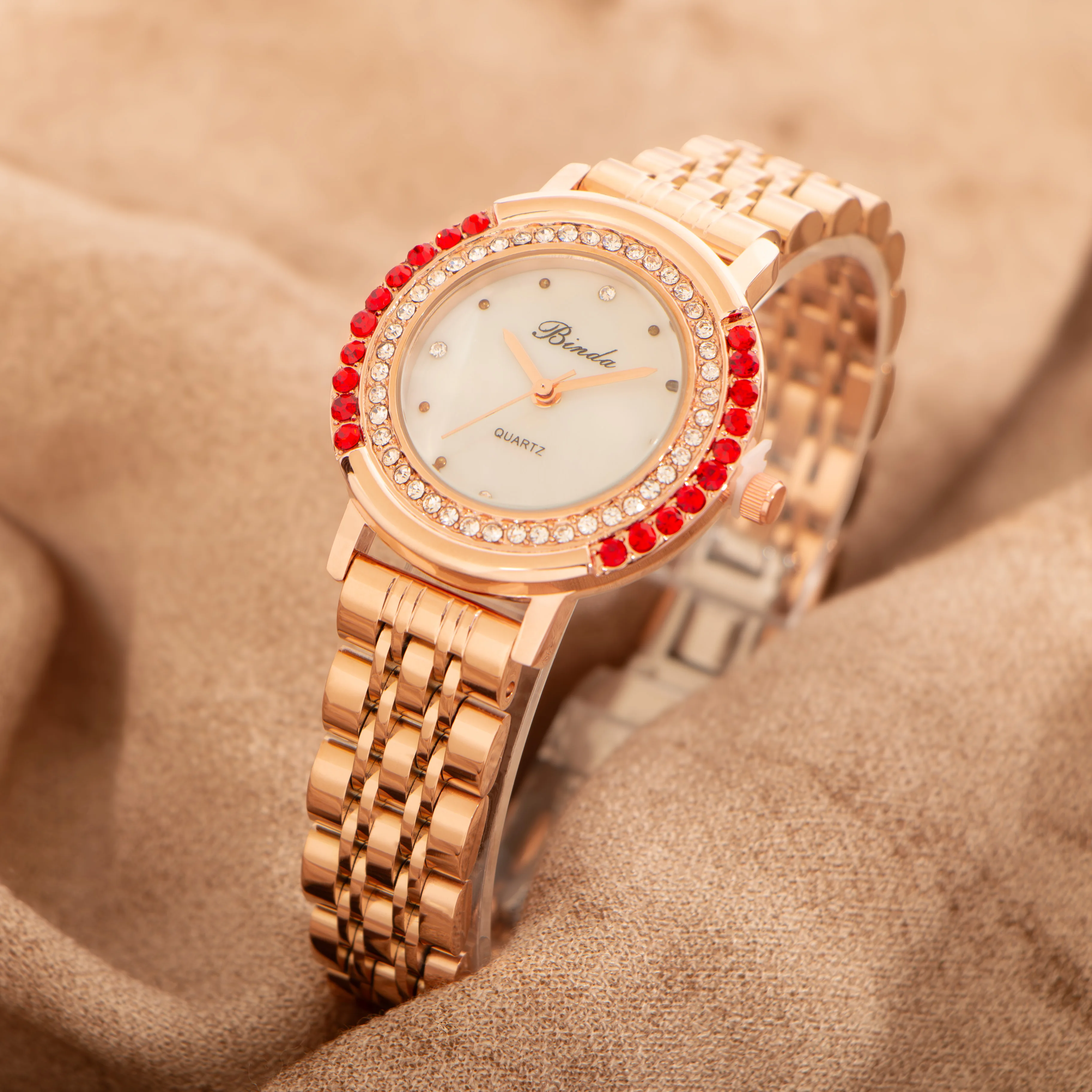 Binda Original Diamond Dial Women's Quartz Watch, Elegant Fashion Design with Steel  Strap