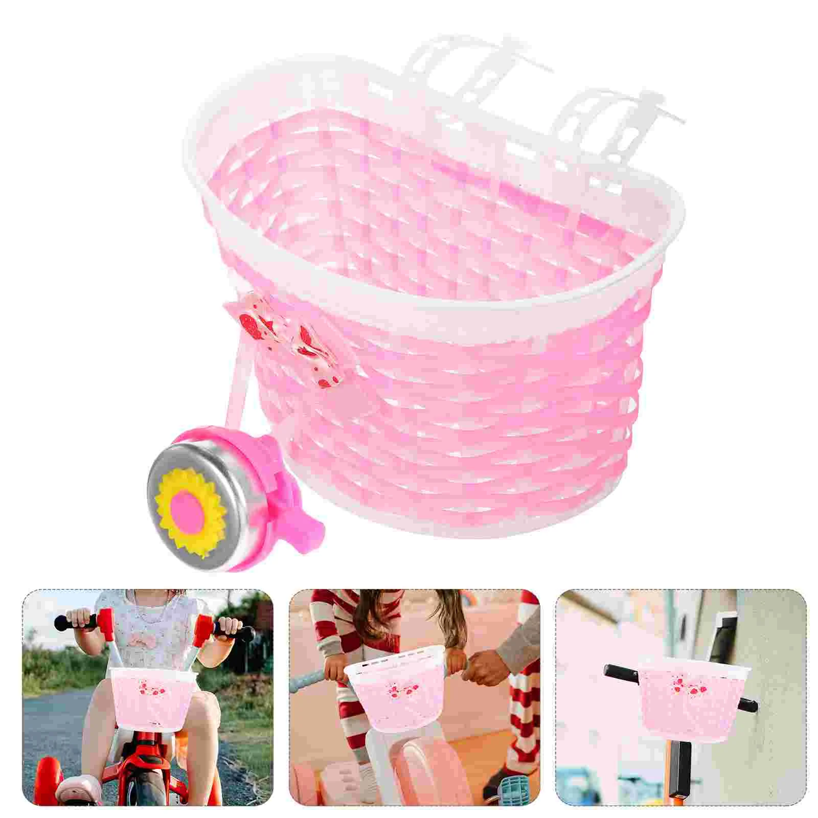 Children's Bicycle and Scooter Woven Basket Baby Bell (1 Pink + Bell) 2pcs Sturdy Bike Bikes Cycling Cute or Mountain