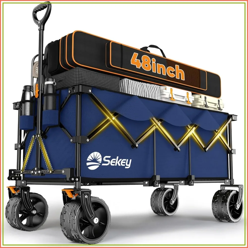 300L Extended Collapsible Wagon, 660 lb Capacity, 48 in Long, Heavy Duty Folding Utility Cart