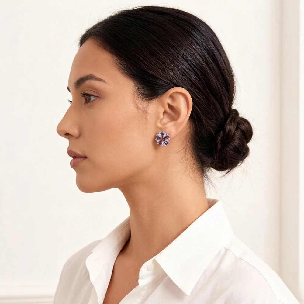 Ear Clip Colorful Flower,Europe Style Luck Happiness Fine Jewerly For Women,2022 Brand New Bohemia Gift In 925 Sterling Silver