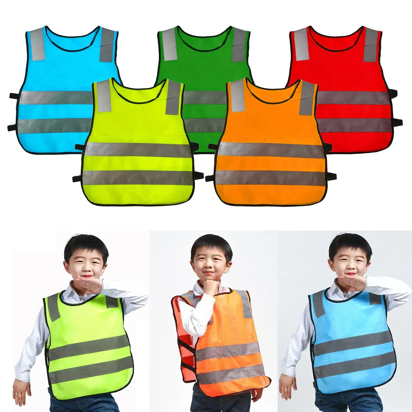Kids Hi Vis Vest Sleeveless Warning Reflective Safety Jacket for Riding School Road Work Construction Visibility