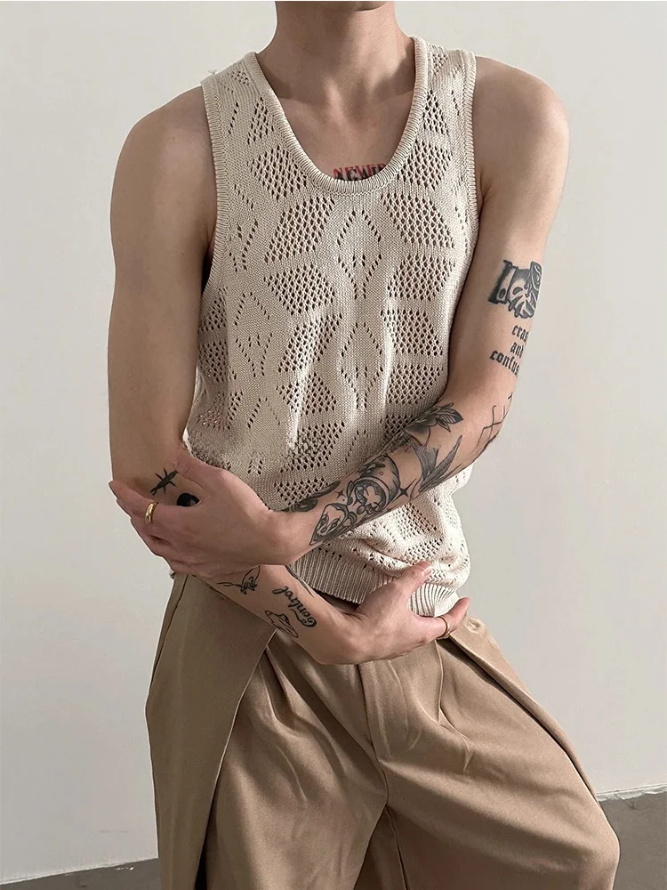 Summer Men's Knitted Vest Casual Loose Comfortable Svel Top Vintage Hollow out Design Versatile Leisure Sle round Ne