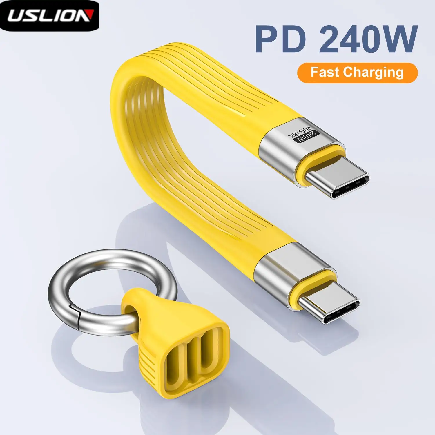 USLION 240W PD3.1 Type C Fast Charging Cable USB C to Type C Data Cord Protable Keychain For iPhone 16 15 Pro Max Xiaomi 14 POCO