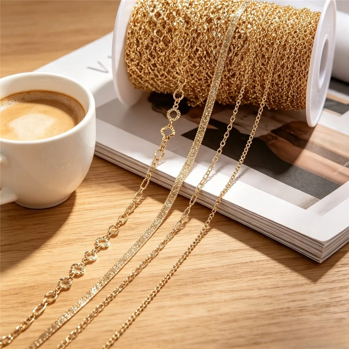 Brass Gold Plated Embossed O Heart Pattern Long O Link Chain DIY Bracelet Necklace Bulk Jewelry Findings