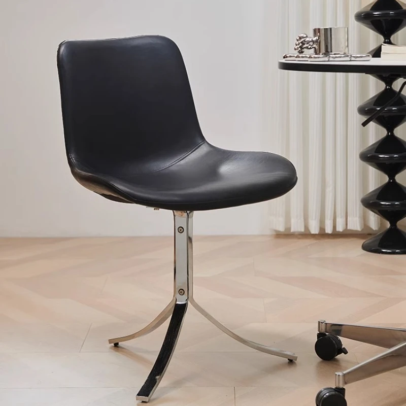 Vintage Leather Dining Chair Mid-Century Modern Conference Office Chairs Industrial Iron Backrest Chair for Cafe Home Furniture