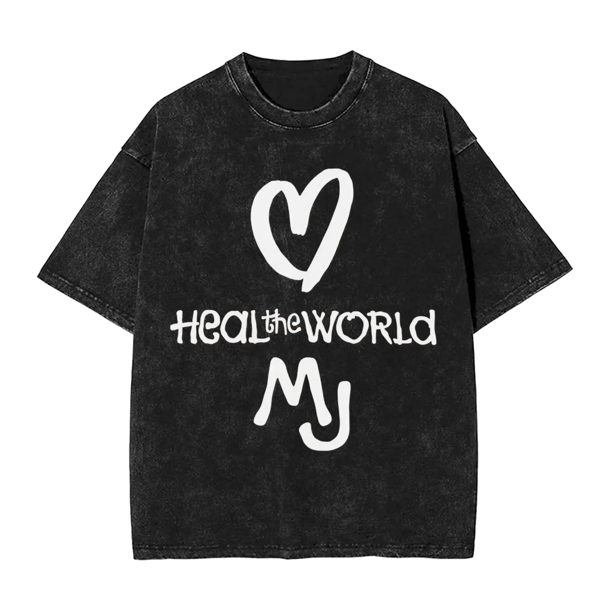 Heal The World MJ Signature michaels jacksons Outfit Washed T Shirts for Men Women Streetwear Hip Hop T-Shirt Printed  Tees