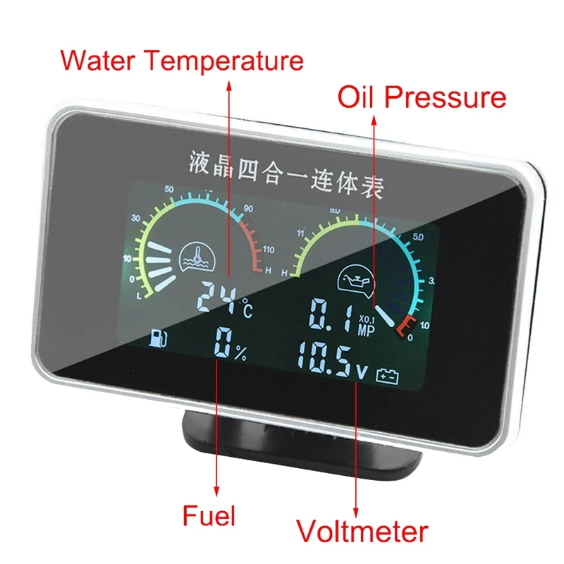 4In 1 LCD Multifunction Car Digital Water Temp Oil Pressure Fuel Gauge Voltmeter