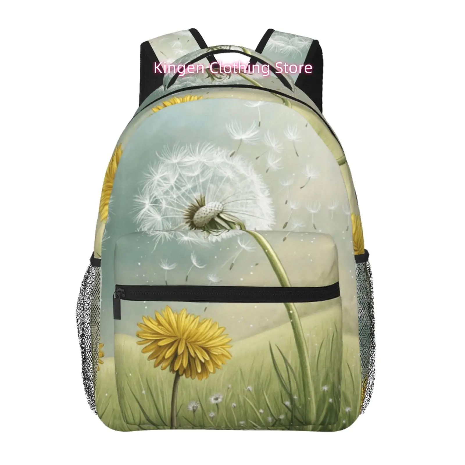 Vintage Dandelion Print Backpack, Artistic Oxford Daypack, Adjustable Shoulder Straps, for Beach Yoga Travel