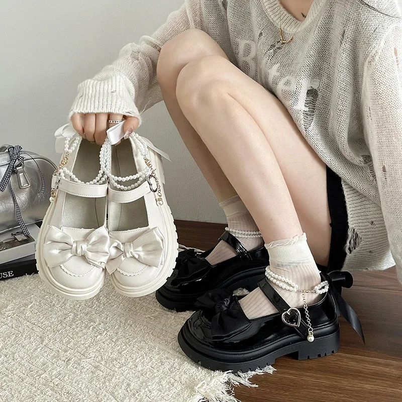 

Women's Casual Shoes New Kawaii Pearl Chain Mary Jane Women's Shoes Fashion Versatile Lolita Loafers Outdoor Sandals