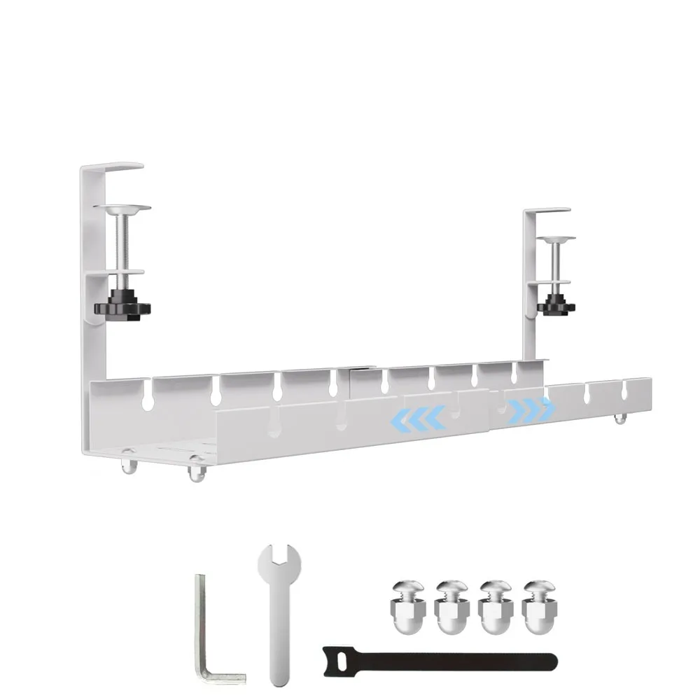 

No Drilling Under Desk Cable Management Tray Heavy Duty Space Saving Under Desk Cable Shelf Sturdy Adjustable