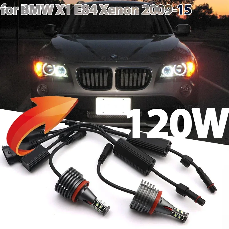 120W 6000K White H8 CANbus LED Angel Eyes Marker Lights Bulbs Error Free White for BMW X1 E84 Xenon Headlight 2009-2015