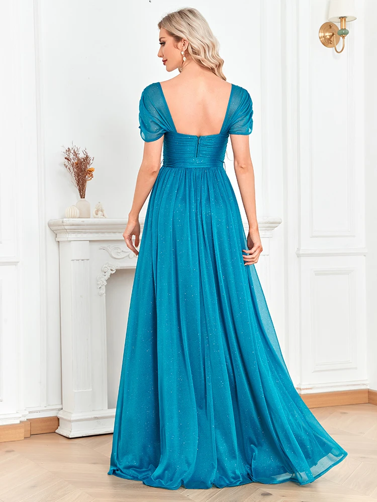 Lucyinlove Blue Shining Long Evening Dress 2024 Luxury Sexy Slit Formal Prom Women Elegant Party Gowns Chic Maxi Dresses