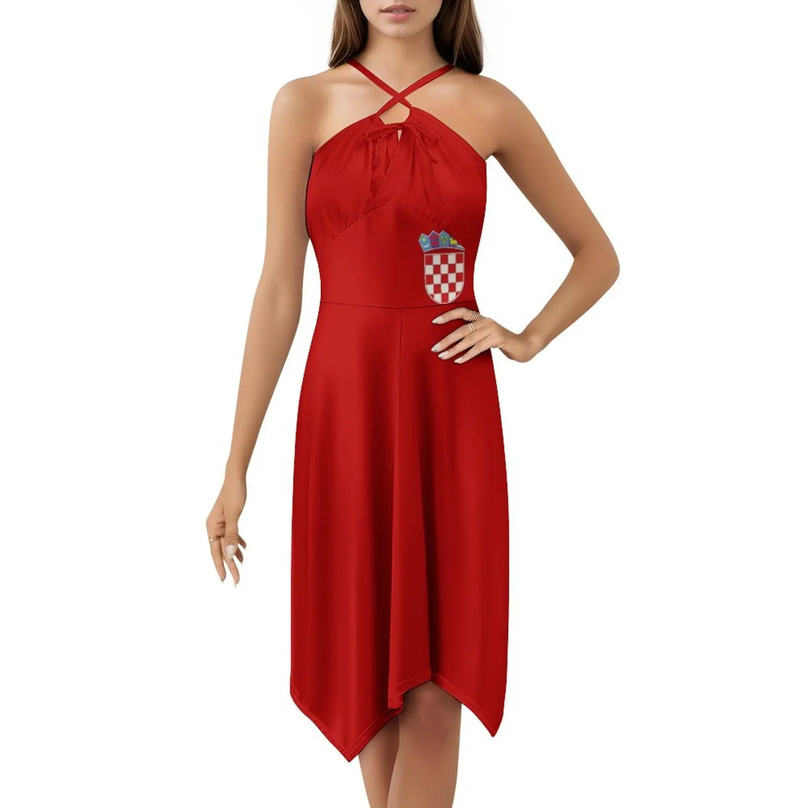 معطف من الأسلحة كرواتيا الأحمر البوهيمي فستان بلا أكمام للنساء طباعة فساتين حفلات الشاطئ كرواتيا رقعة الشطرنج فستان رمز كرواتيا