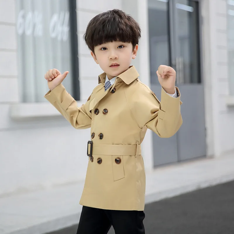 2022 Spring Boys Coat High Quality Fashion Double Breasted Solid Windbreaker Kids Trench Coat Boys Jacket Children Outerwear