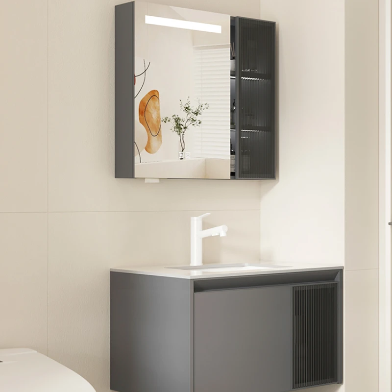 

Rock slab bathroom cabinet combination honeycomb aluminum alloy face wash basin cabinet modern simple bathroom washstand