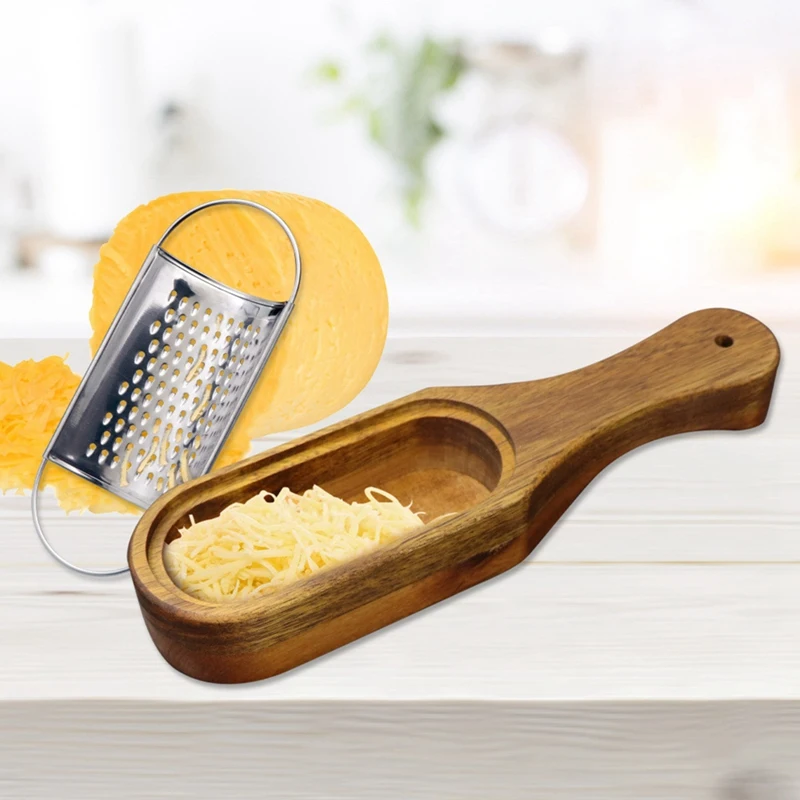 Wooden Cheese Grater with Handle,Rustic Brown Cheese Shredder with Storage Space, for Cheese Lemon Chocolate-A79M
