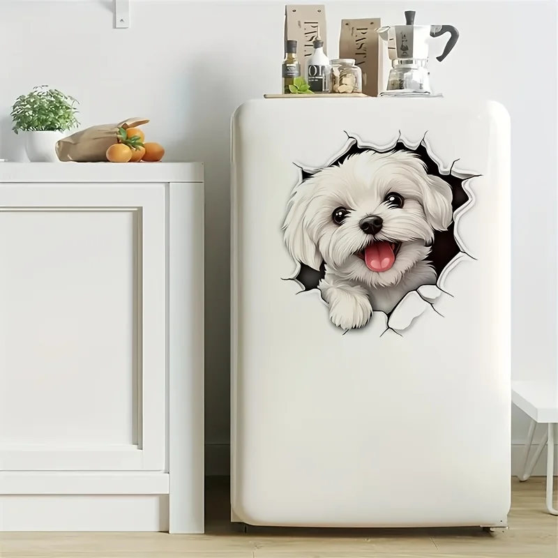 1pc Creative Cracked Animal Dog Toilet Sticker, Adorable Bathroom Decor, Wall Self-Adhesive Art, Bathroom Decor