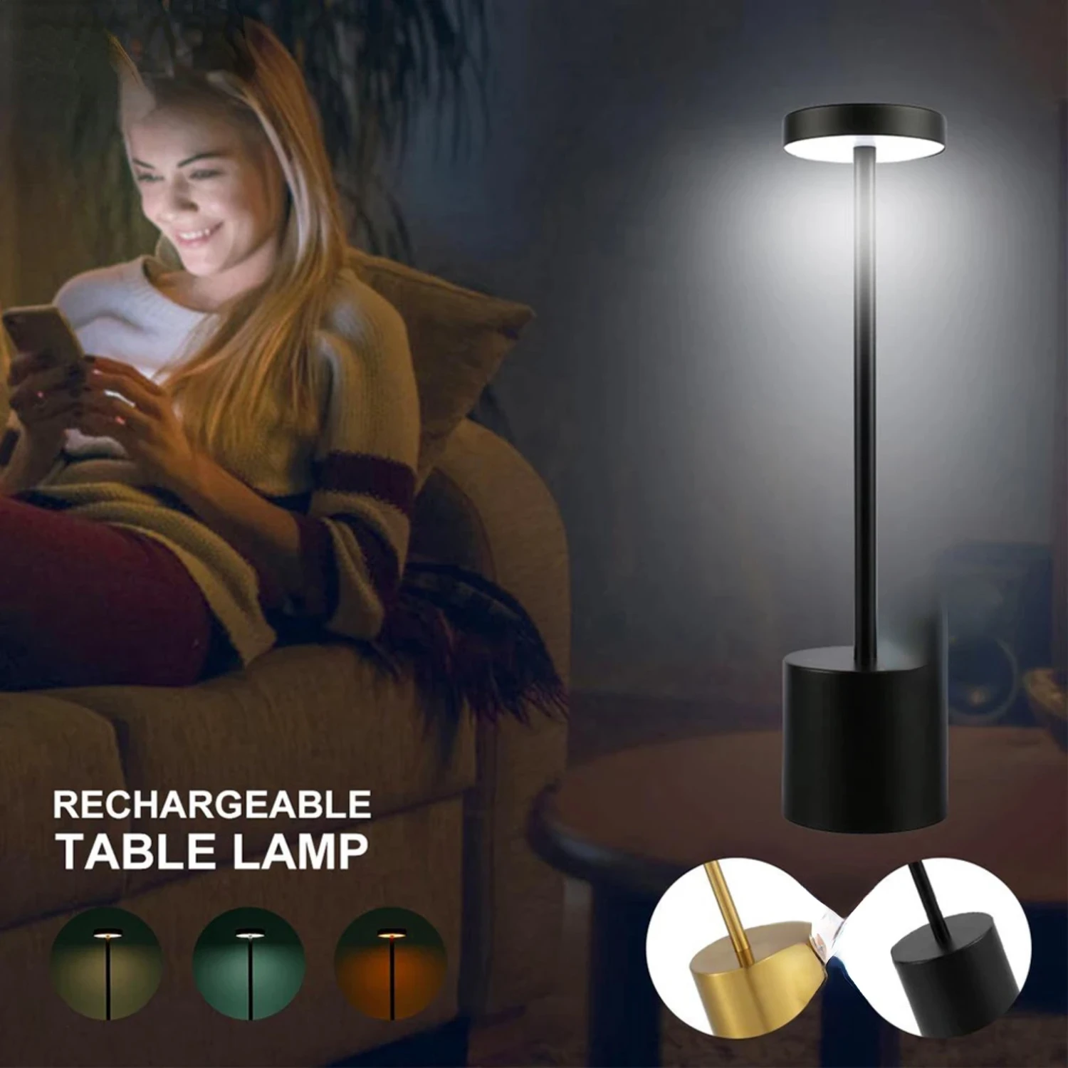 Rechargeable Table Lamp LED Touch Sensor Desktop Night Light Wireless Reading Lamp  Restaurant Hotel  Bedroom Decor Light