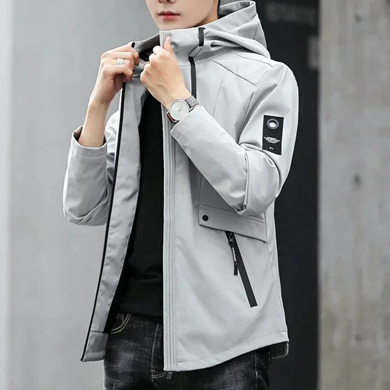 Spring Autumn New Men's Windbreaker Fashionable Hooded Youth Men's Outdoor Sports Coat Windproof and Waterproof Camping Jacket