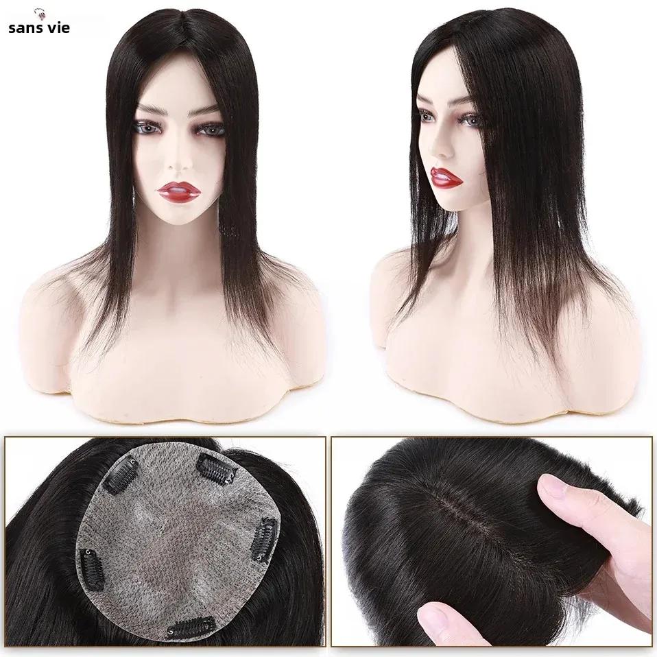 S-noilite 15x16 cm soie haut cheveux Toppers cheveux humains Base en soie cuir chevelu Topper perruques 5 Clips dans l'extension de cheveux morceau de cheveux naturel