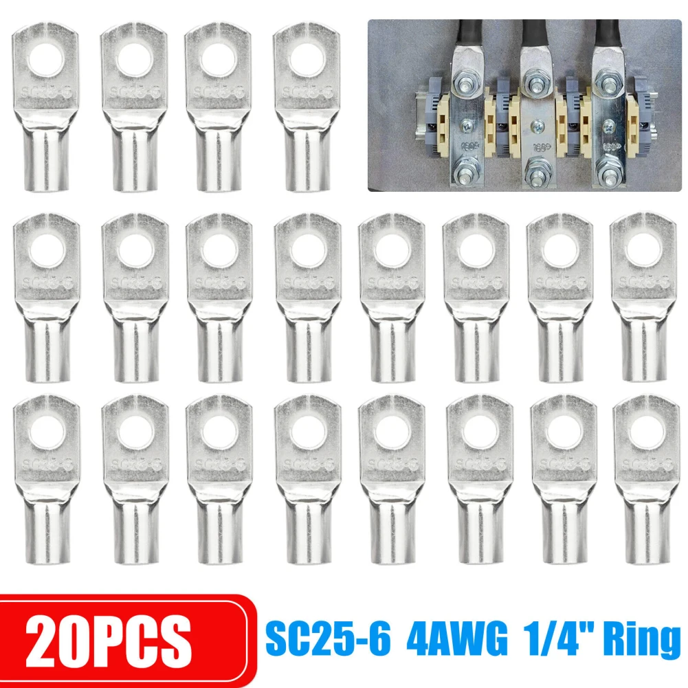 

20Pcs 4 AWG 1/4" (M6) Wire Lugs Ring Audio Terminal Connectors Ends Heavy Duty Battery Cable Lugs Kit