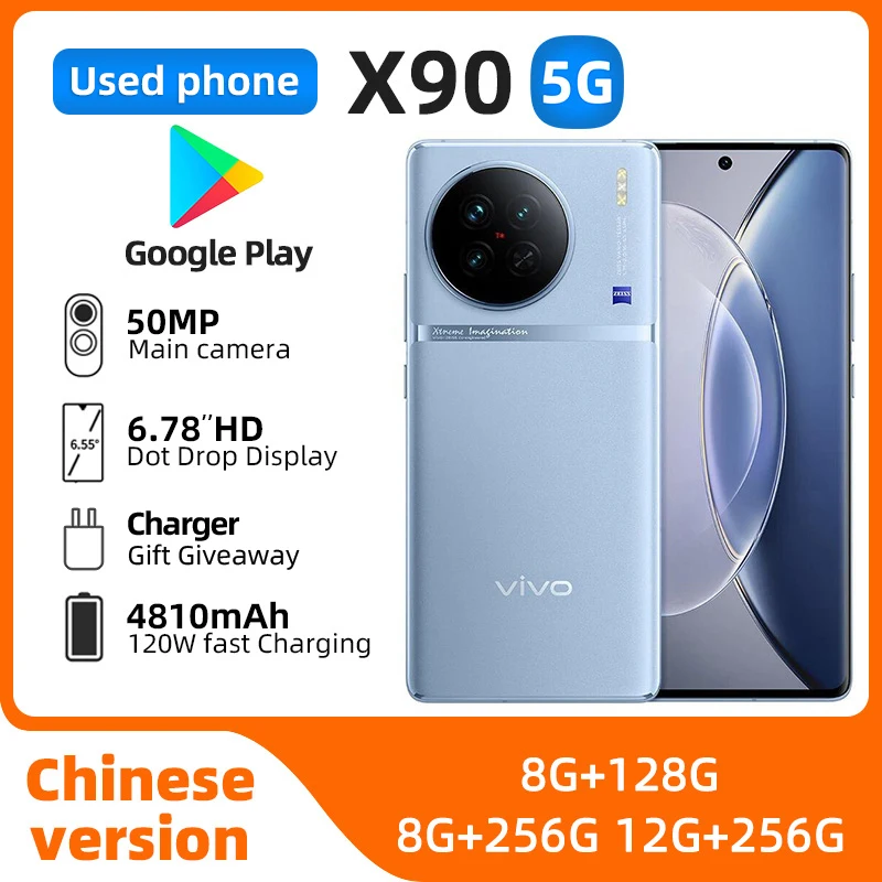 Vivo X90 5g SmartPhone Android 13 6.78inch 120Hz 4810mAh 120W NFC 50MP Camera Google Play Original used phone