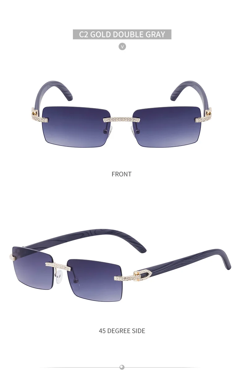 Y2K Rechteckige Randlose Sonnenbrille für Herren Vintage Sonnenbrillen für Männer 2026 Luxus Strass Brillen Punk Mode Rahmenlose Shades – Detail 11