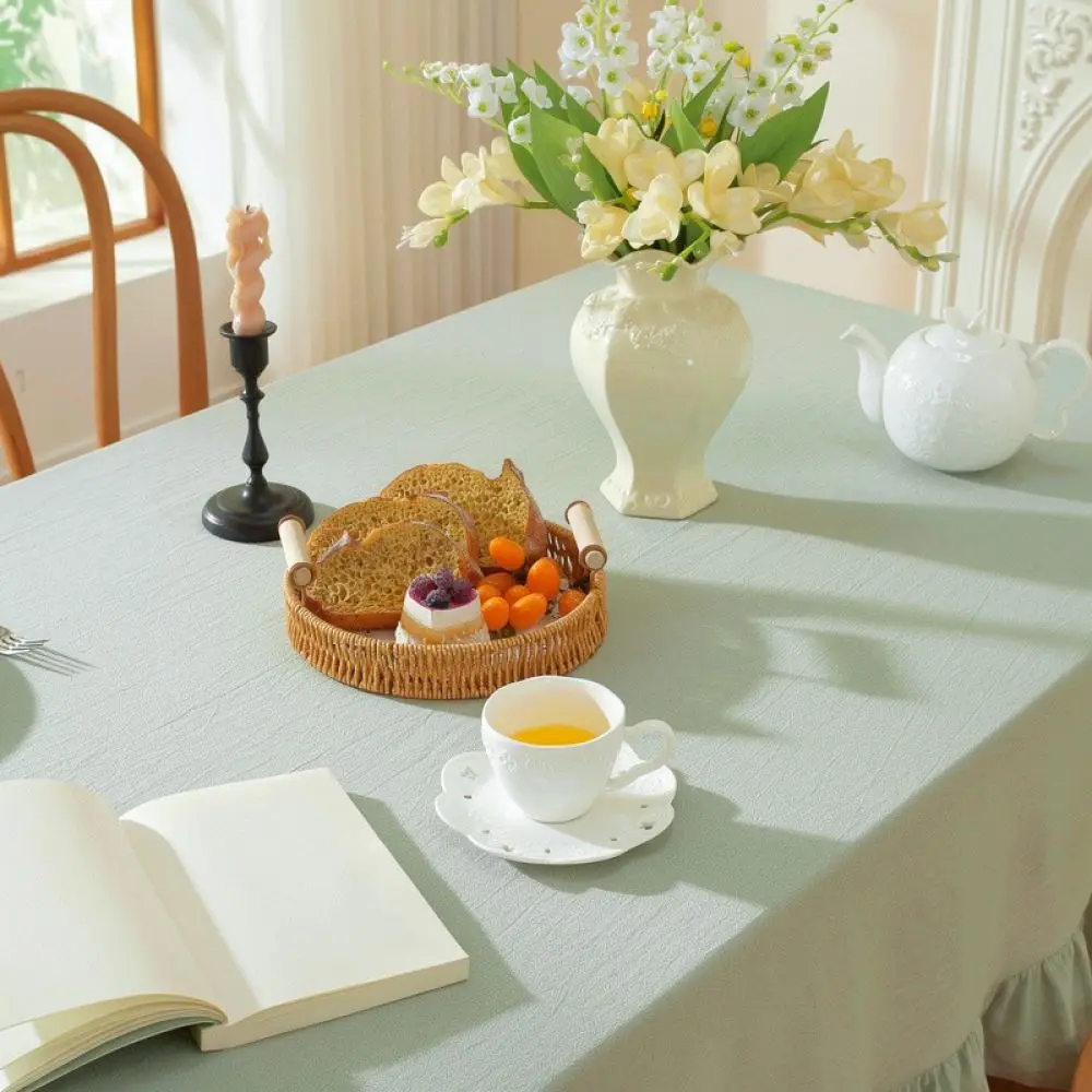 Nordic Style Cotton Linen Tablecloth Ruffle Trim Decorative Table Cover Minimalist Protection Mat For Dining Room