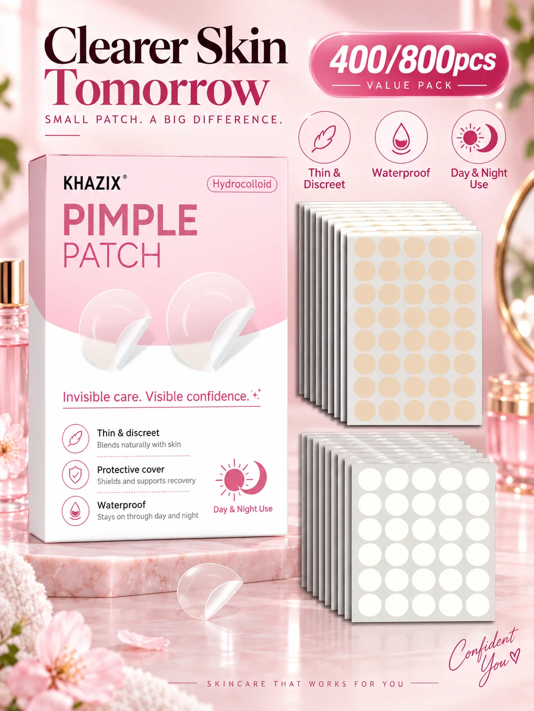 Acne patches, hydrogel acne concealer patches, daily facial care patches, blemish concealment