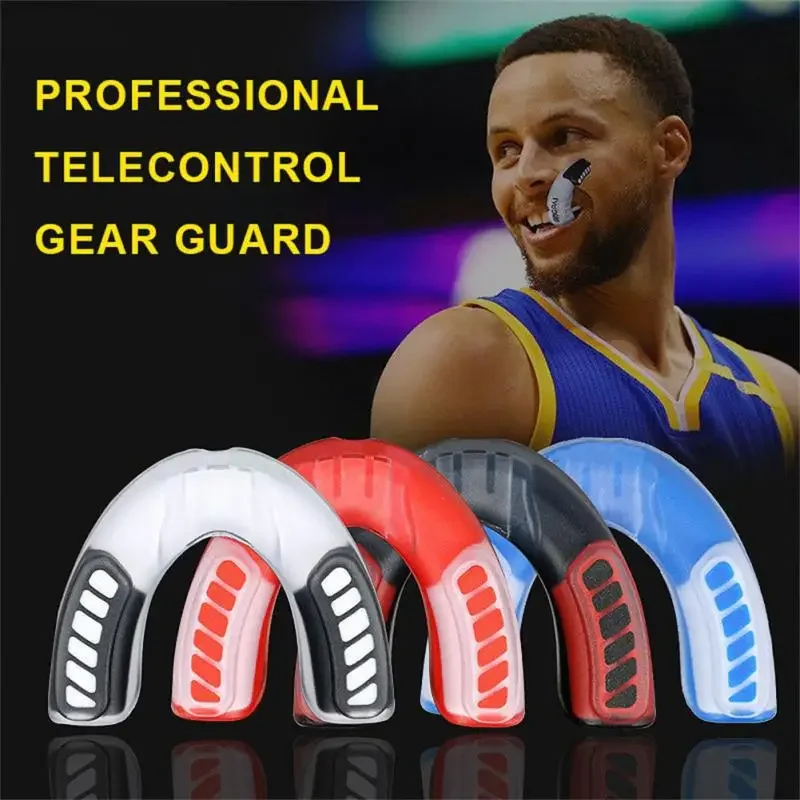 High Quality Silicone Mouth Guard for Muay Thai Boxing Tae Kwon Basketball Sport - White+Red Shield Case - Protector