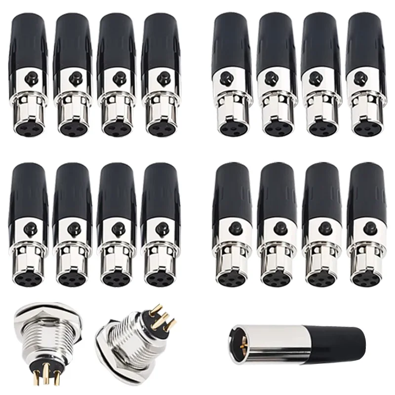 2Pcs 3/4/5/6Pin Mini XLR Connector Metal Panel Mount Socket XLR Female Jack Socket XLR Male Plug for MIC Audio Video