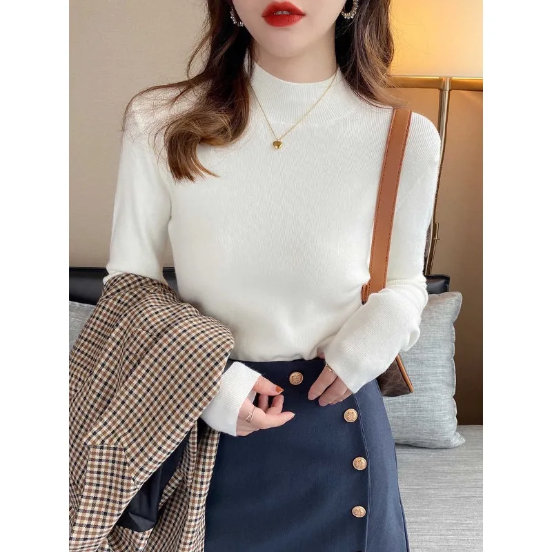 2025 Half High Neck Slim Fit Women's Sweater Autumn/winter Fashion Solid Color Pullover Casual Long Sleeve Knitted Primershirt