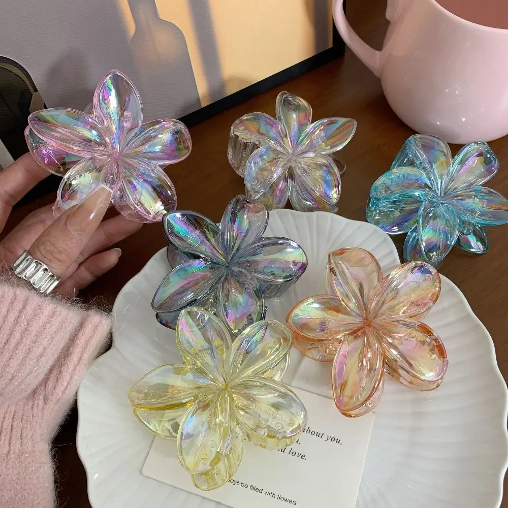 Pinza de pelo de flores brillantes transparentes, garra de pelo grande y dulce, accesorios para el cabello de estilo coreano, Festival de vacaciones en la playa