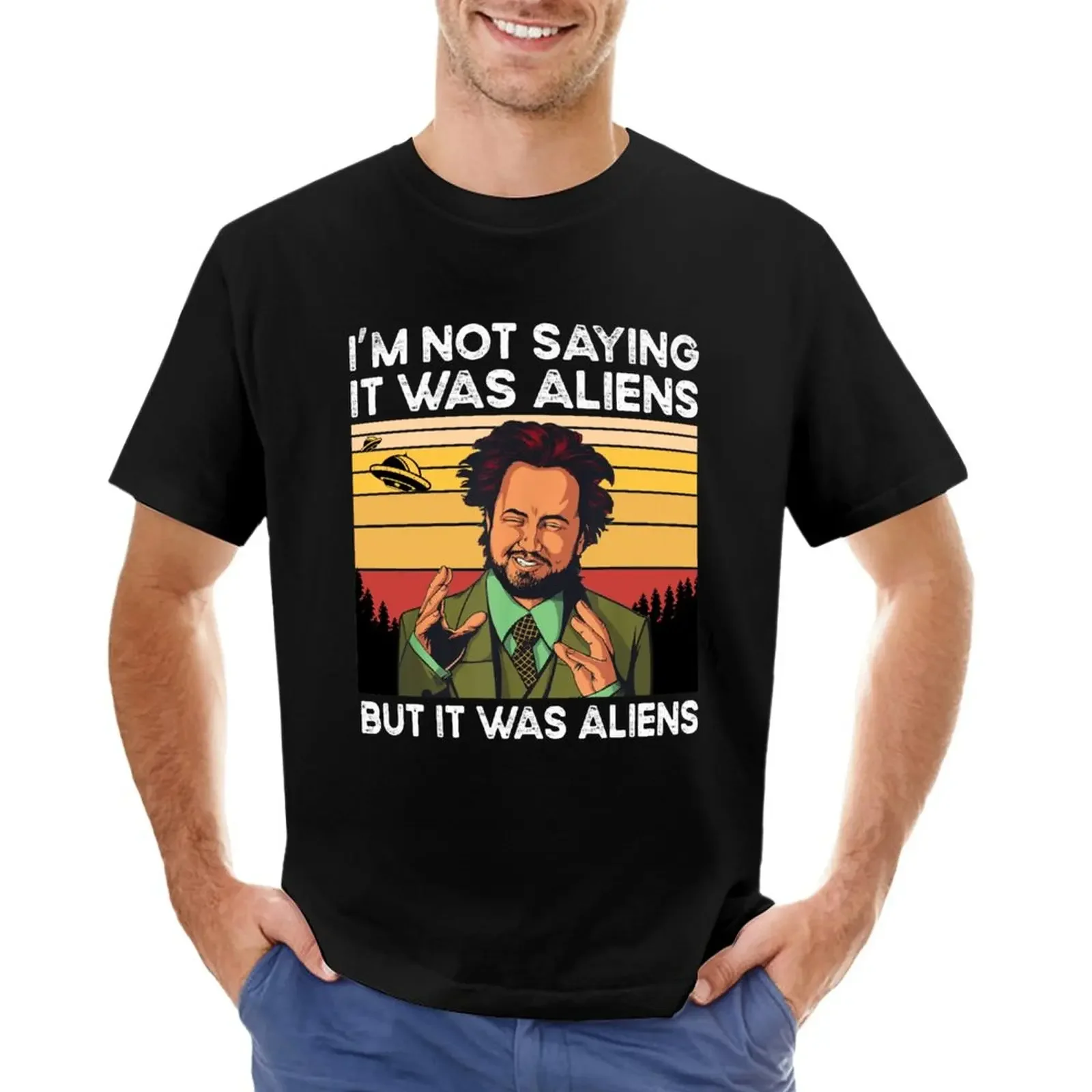 black t shirt summer top clothes for men Giorgio tsoukalos aliens T-Shirt graphic t shirts