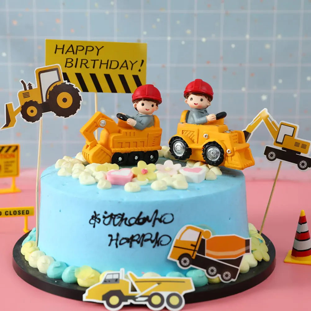 

2Pcs Premium Material Adorable Engineering Car Cake Decor Birthday Party Craft Cake Decoration Desktop Ornament Home Decor