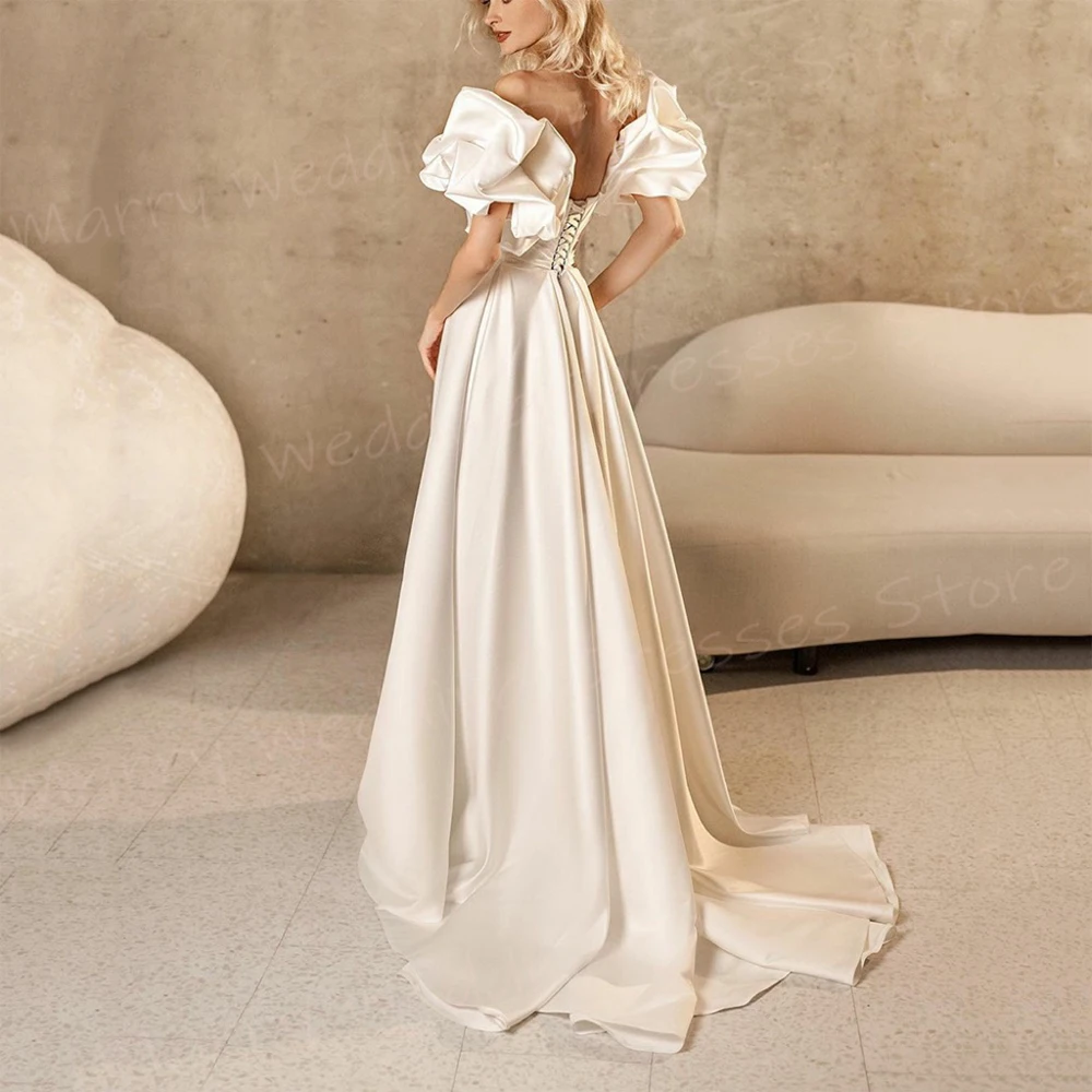 Robes de mariée A-ligne simples et modernes pour femmes, robes de mariée à manches courtes, tout ce qui est charmant, fente latérale, mariage éducatif